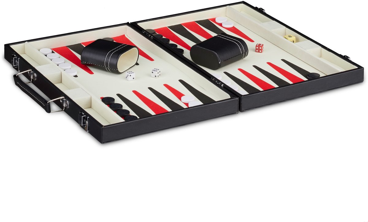 relaxdays backgammon koffer - bordspel - Tric Track - strategiespel - triktrak - zwart