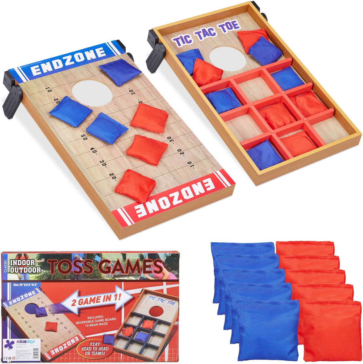 relaxdays bordspel 2 in 1 - set - cornhole   boter kaas en eieren - tic tac toe - OXO