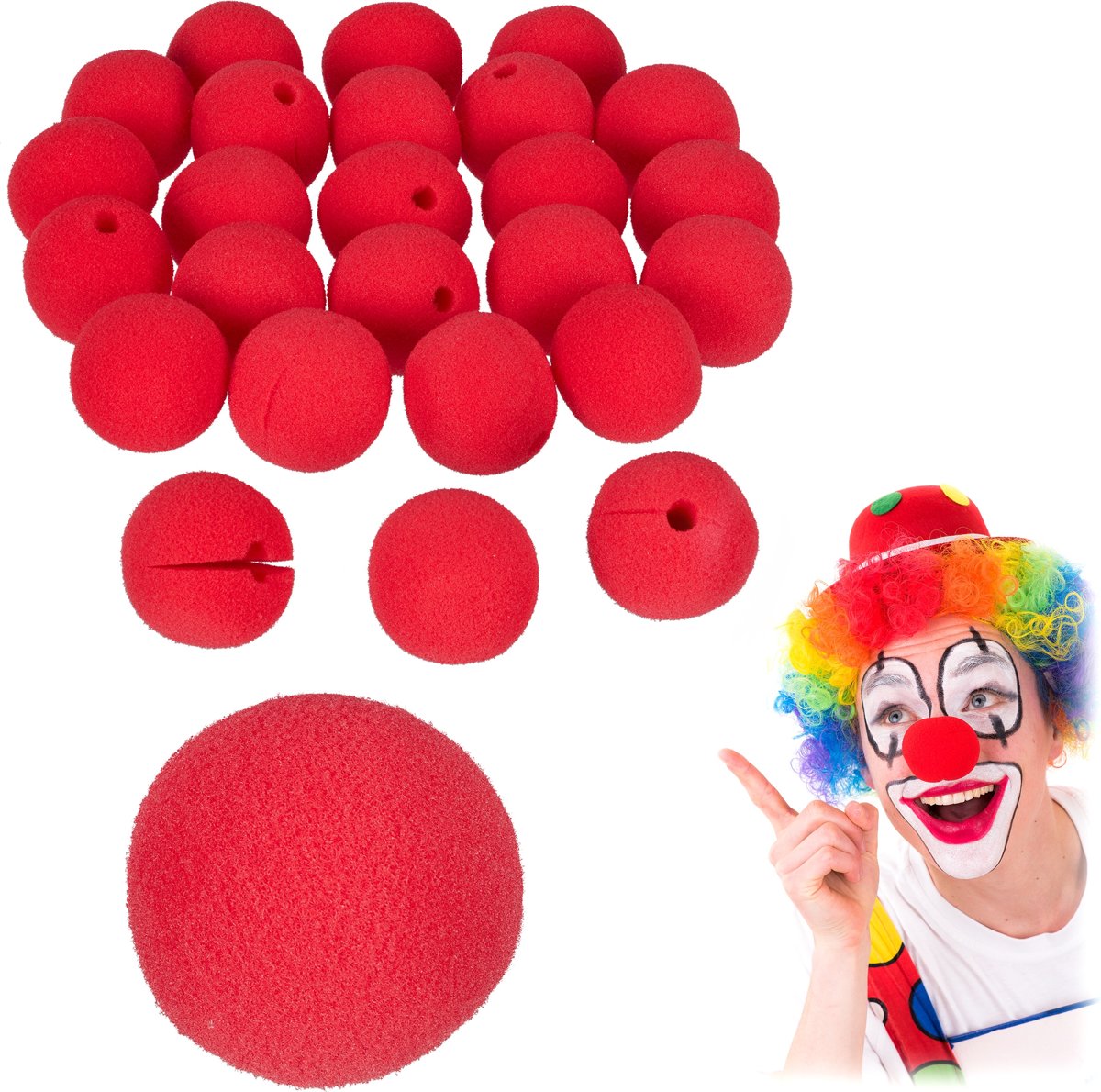 relaxdays clownsneus rood - clowns neus kinderen   volwassenen - 25 stuks - neus clown