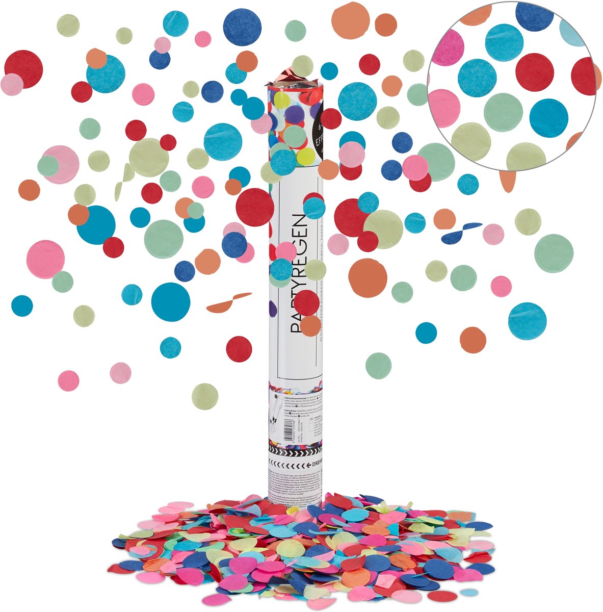 relaxdays confetti kanon groot - party popper gekleurd - 40 cm - verjaardag - decoratie