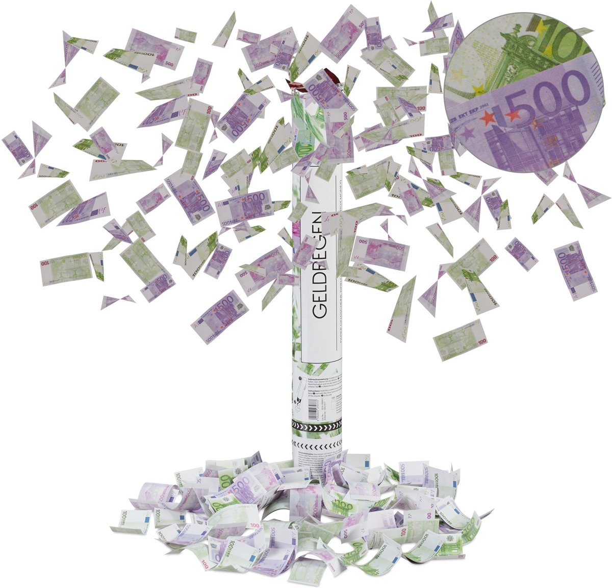 relaxdays confetti kanon groot - party popper geld - 40 cm confetti shooter - speelgeld