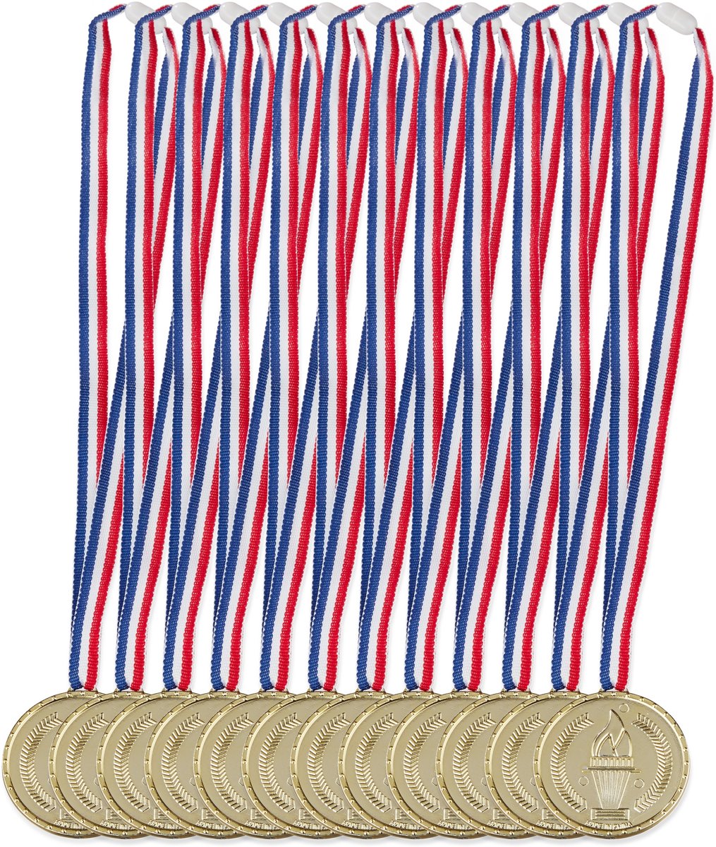 relaxdays gouden medaille - set van 12 stuks - medailles kinderen - goudkleurig