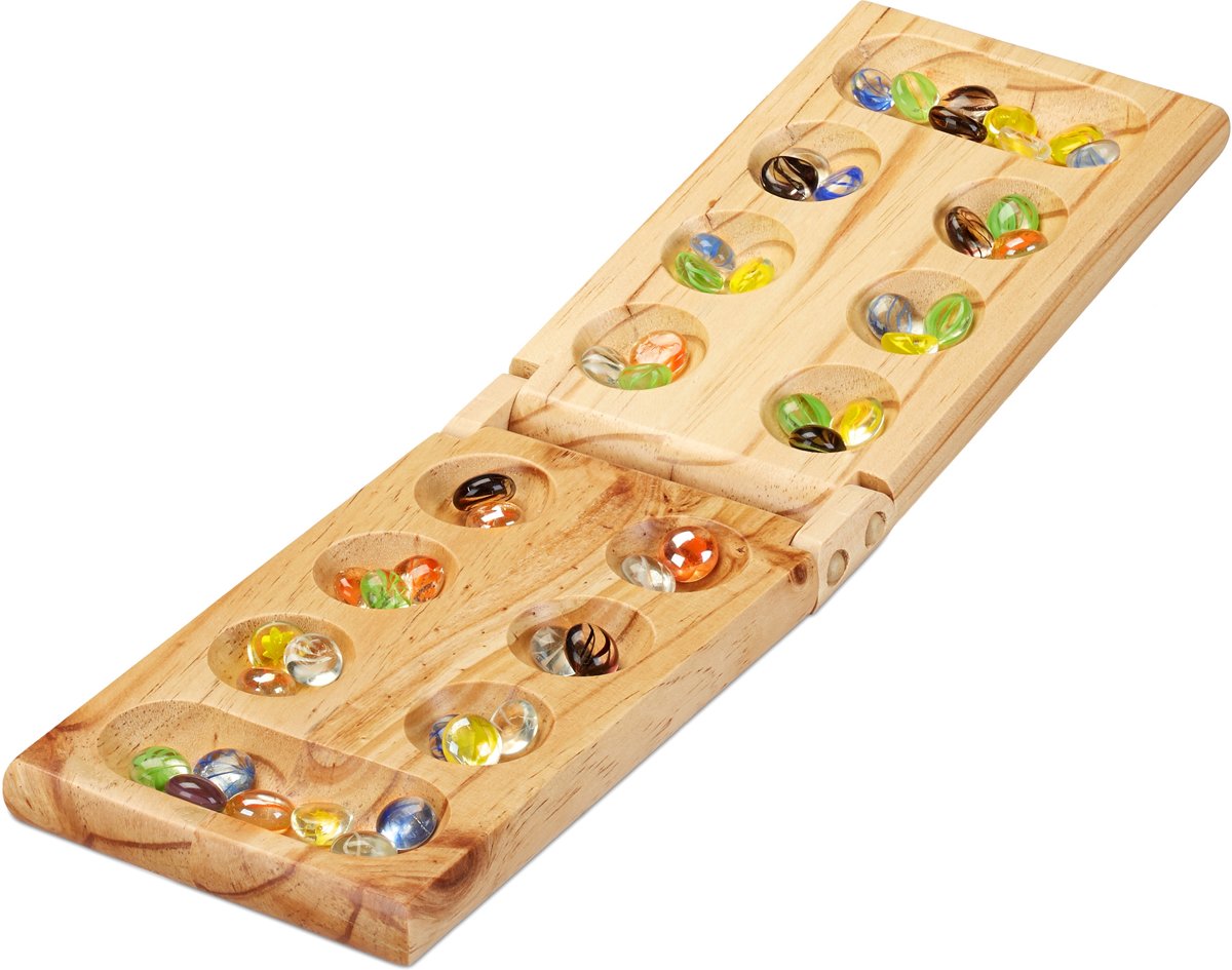 relaxdays kalaha spel - mancala - mankala -  bordspel - bonenspel - hout - reisspel - bord