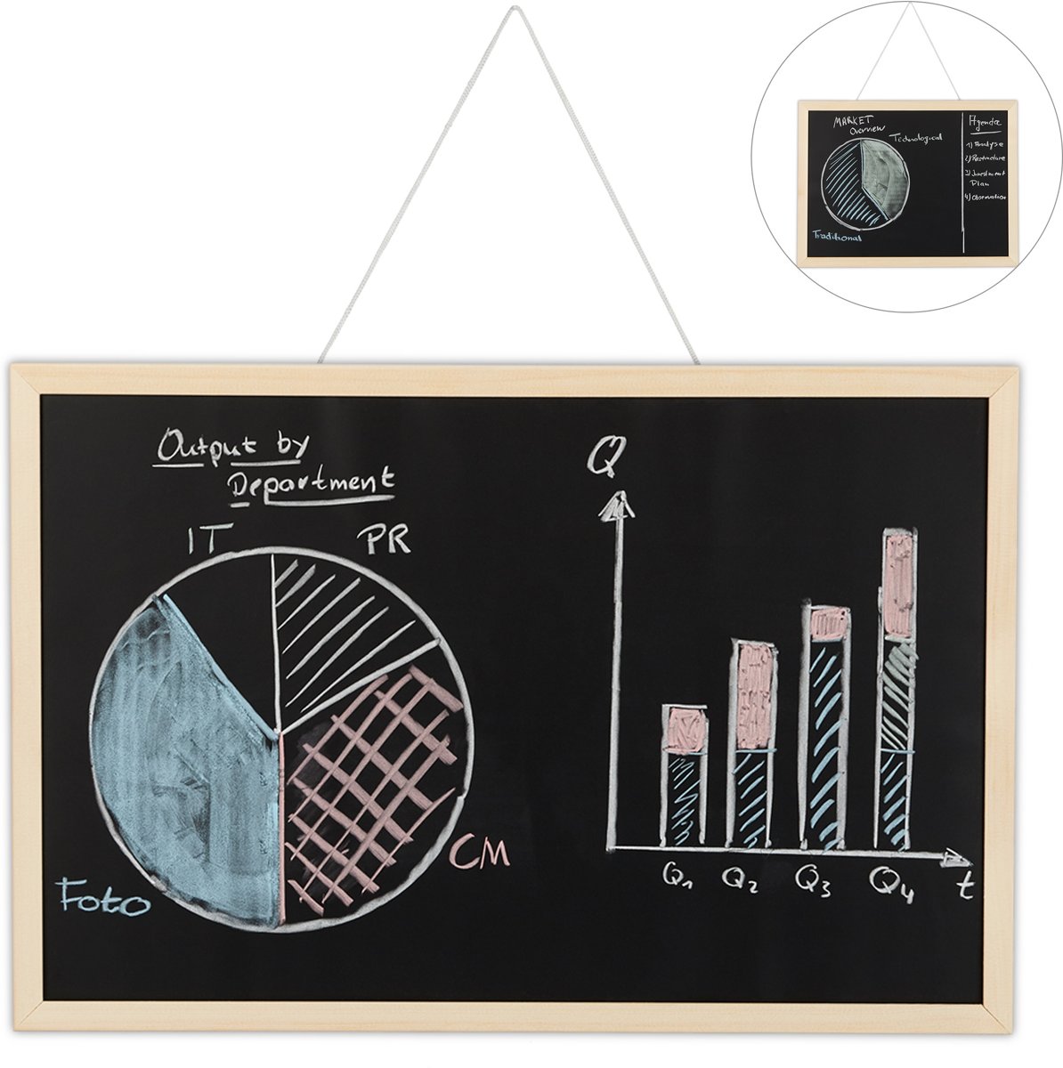 relaxdays krijtbord met houten lijst - memobord - memoboard voor aan de muur - zwart 40 x 60 cm