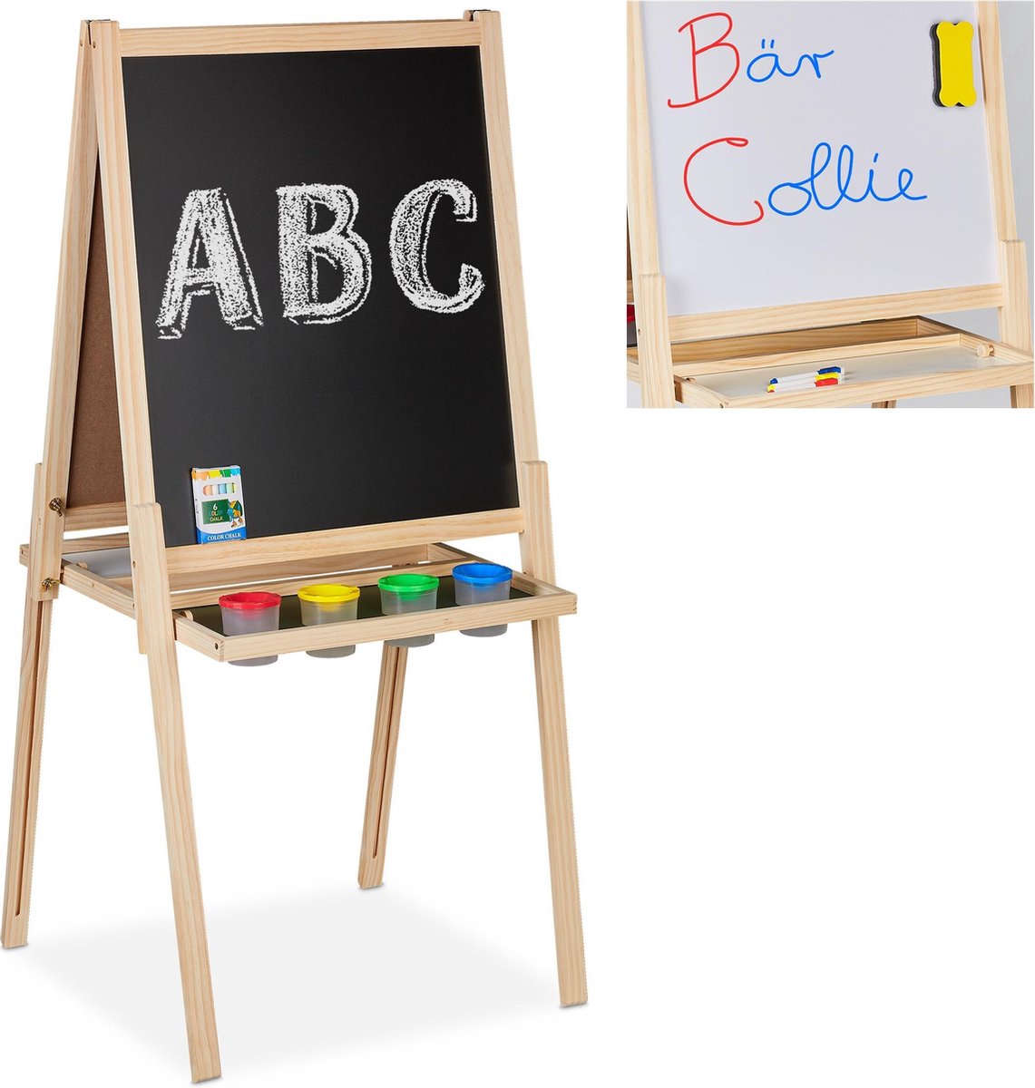 relaxdays krijtbord staand - accessoires - tekenbord kinderen - schoolbord - whiteboard