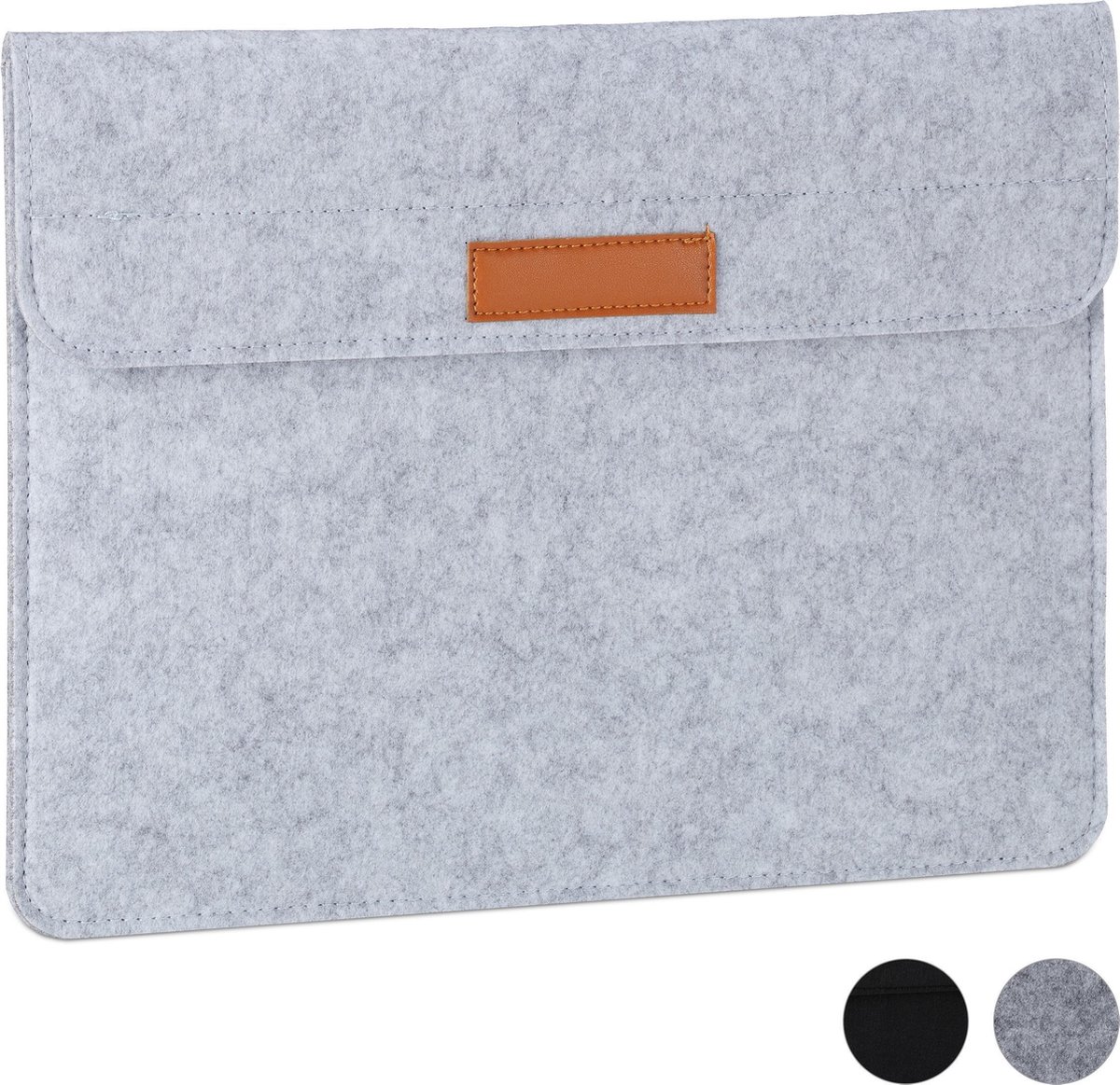 relaxdays laptophoes - 13 inch - laptopsleeve - tablethoes - beschermhoes laptop - vilt grijs