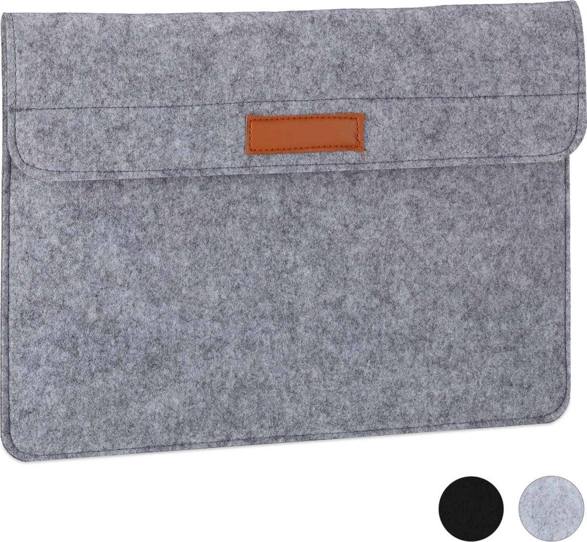 relaxdays laptophoes - 15,4 inch - laptop sleeve - laptoptas - tablethoes - beschermhoes antraciet