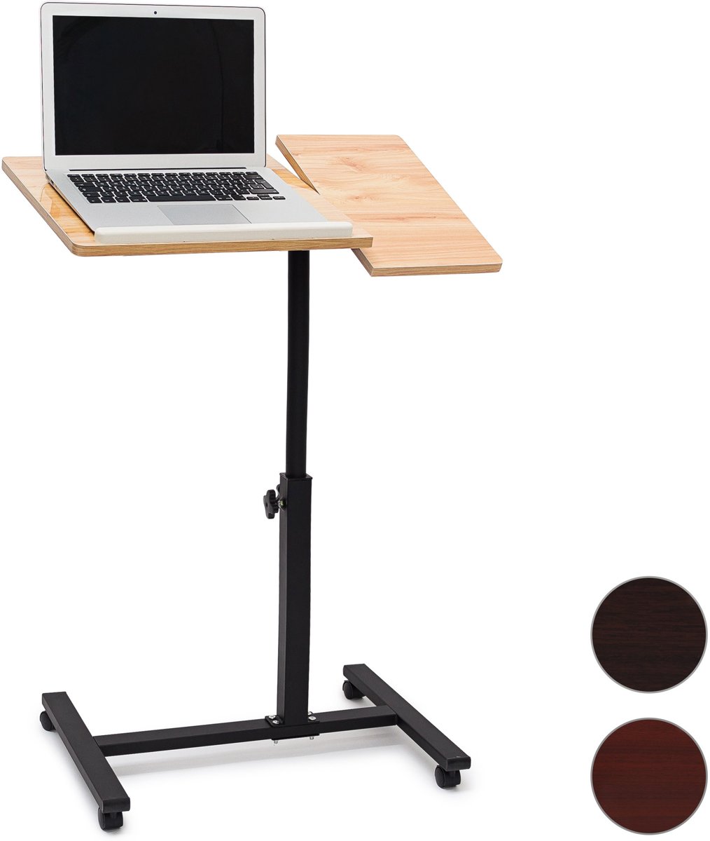 relaxdays laptoptafel hoogte verstelbaar met wieltjes, laptop standaard metaal zwart