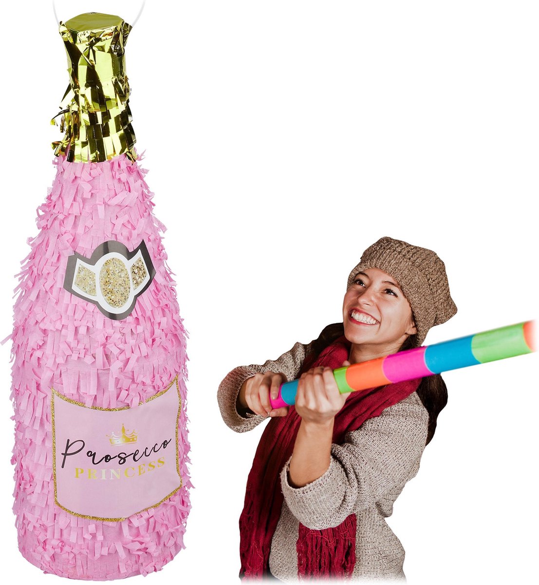 relaxdays pinata champagnefles - verjaardag - vrijgezellenfeest - piñata - feestversiering