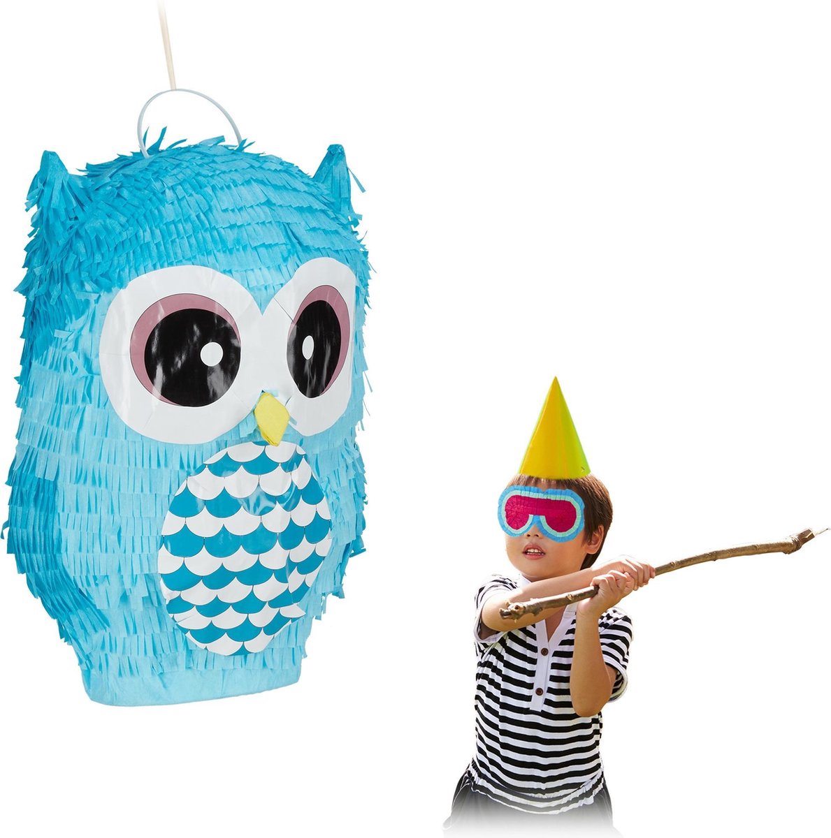 relaxdays pinata uil - jongen - blauw - verjaardag - babyshower - feestartikel - piñata