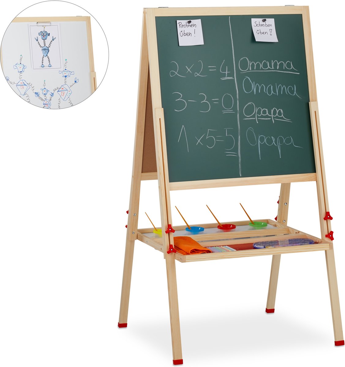 relaxdays schoolbord kinderen - ezel - krijtbord en whiteboard - tekenbord - magnetisch