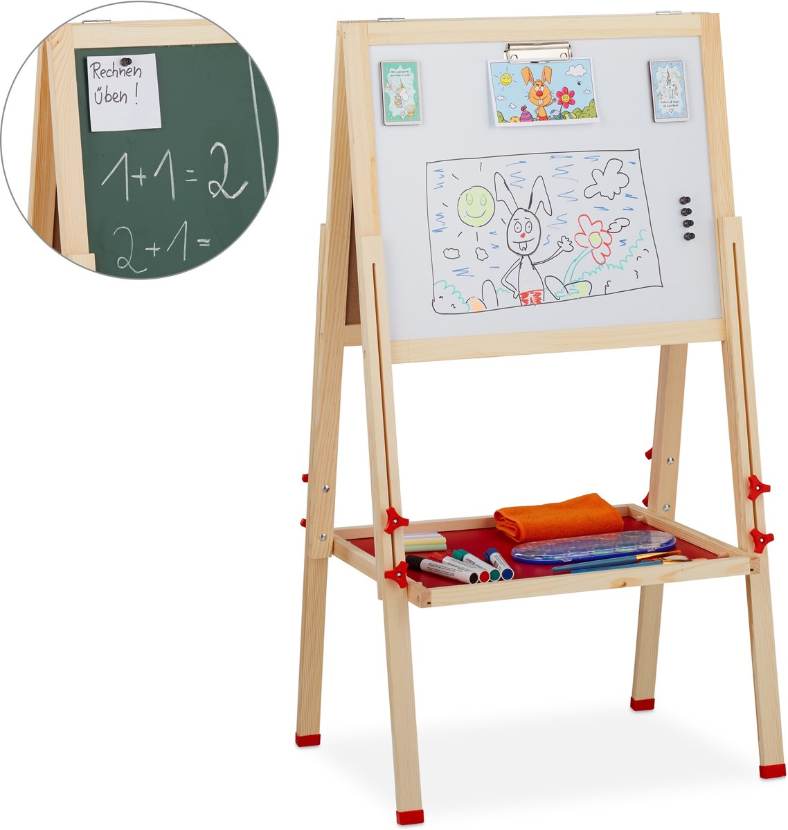 relaxdays schoolbord kinderen - krijtbord   whiteboard - tekenbord - magneetbord - op ezel