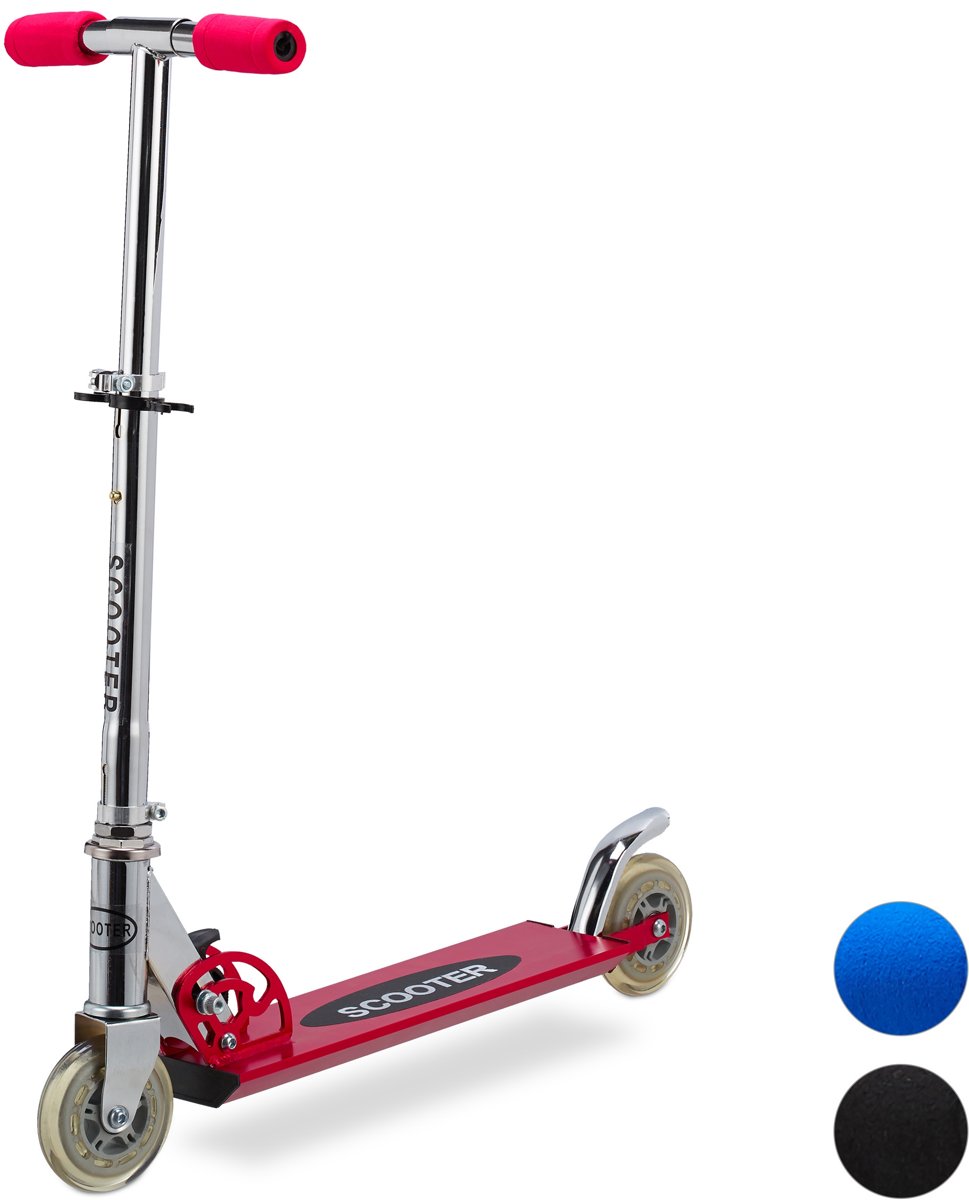 relaxdays scooter voor kinderen - aluminium - step opvouwbaar - 2 wielen - 95 mm rood