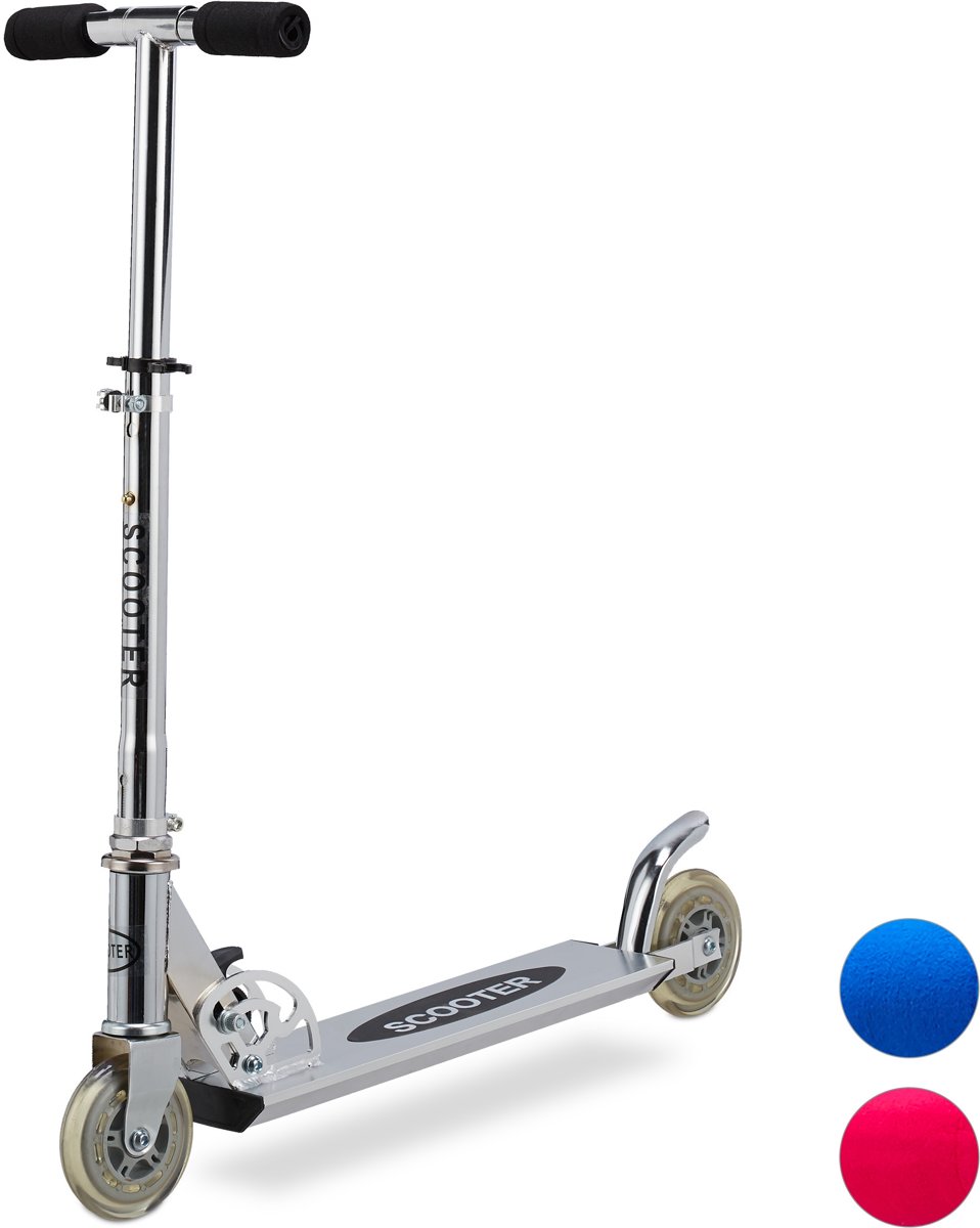 relaxdays scooter voor kinderen - aluminium - step opvouwbaar - 2 wielen - 95 mm zilver