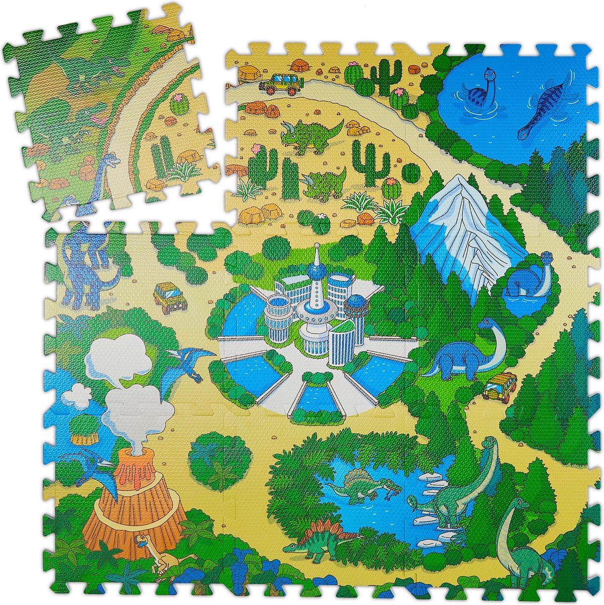 relaxdays speelmat dinosaurus - baby puzzelmat - vloerpuzzel - kruipmat - speelkleed - EVA