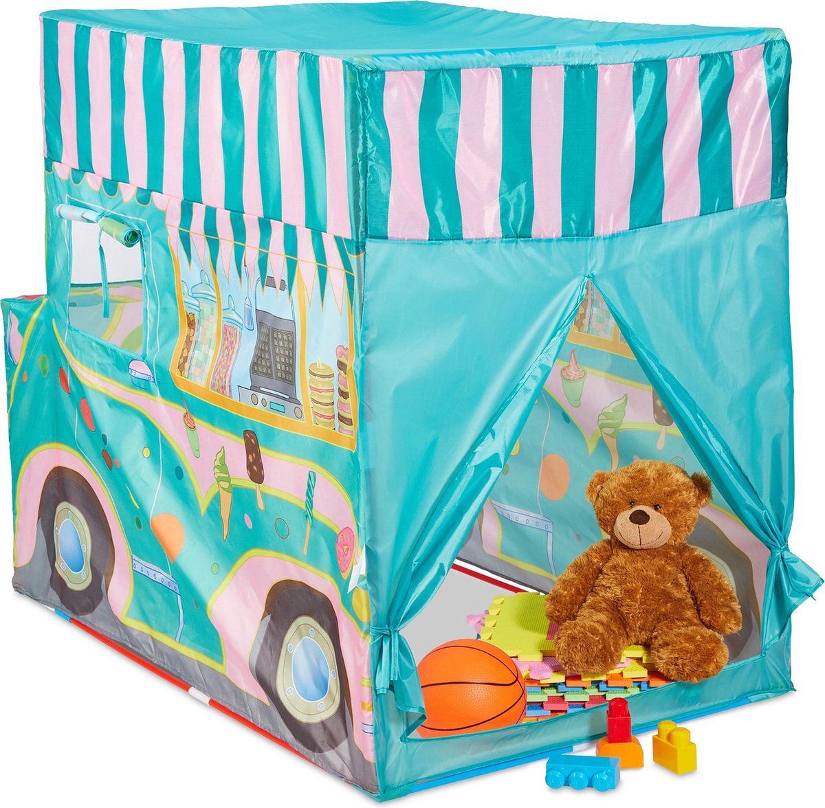 relaxdays speeltent ijscowagen - kindertent pop up - speelhuis buiten - speelhuisje binnen