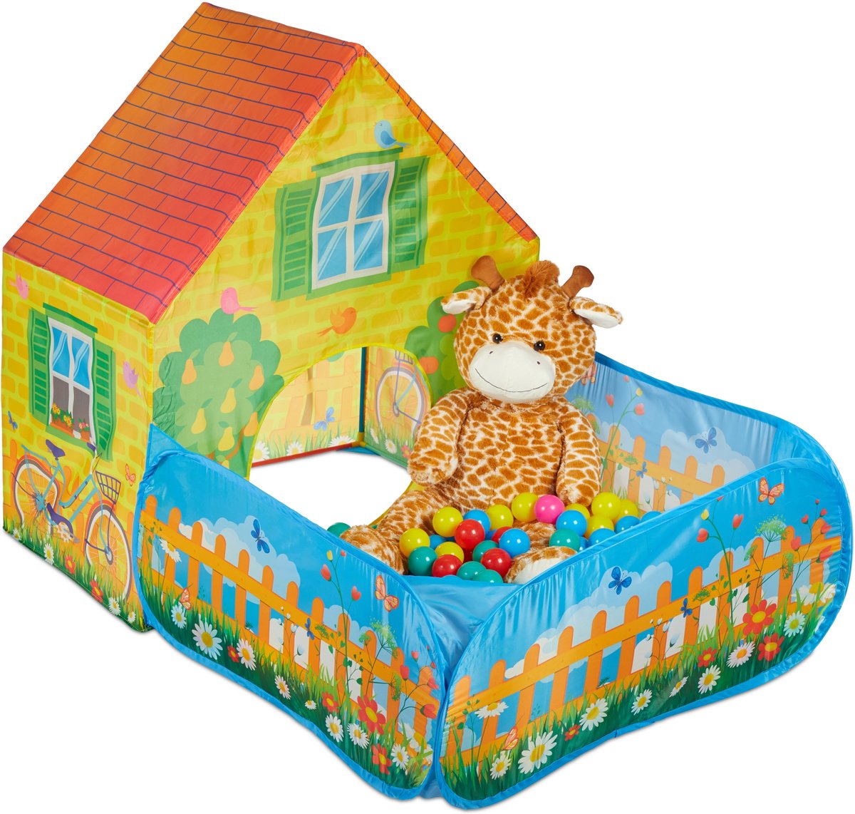 relaxdays speeltent met ballenbak - kindertent - ballenbad - speelgoed tent - geel