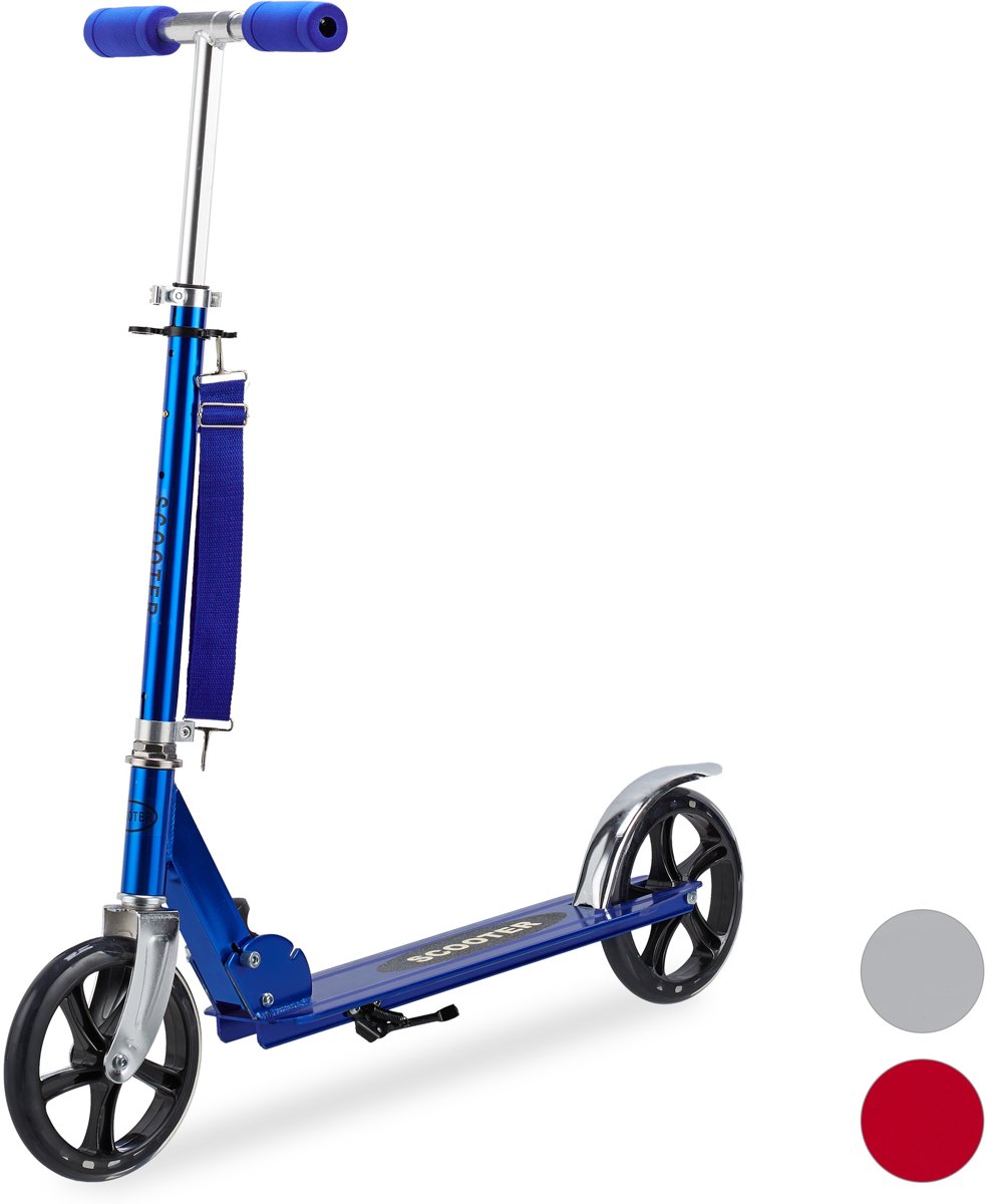 relaxdays step aluminium - scooter - opvouwbaar - met rem en standaard - grote wielen blauw