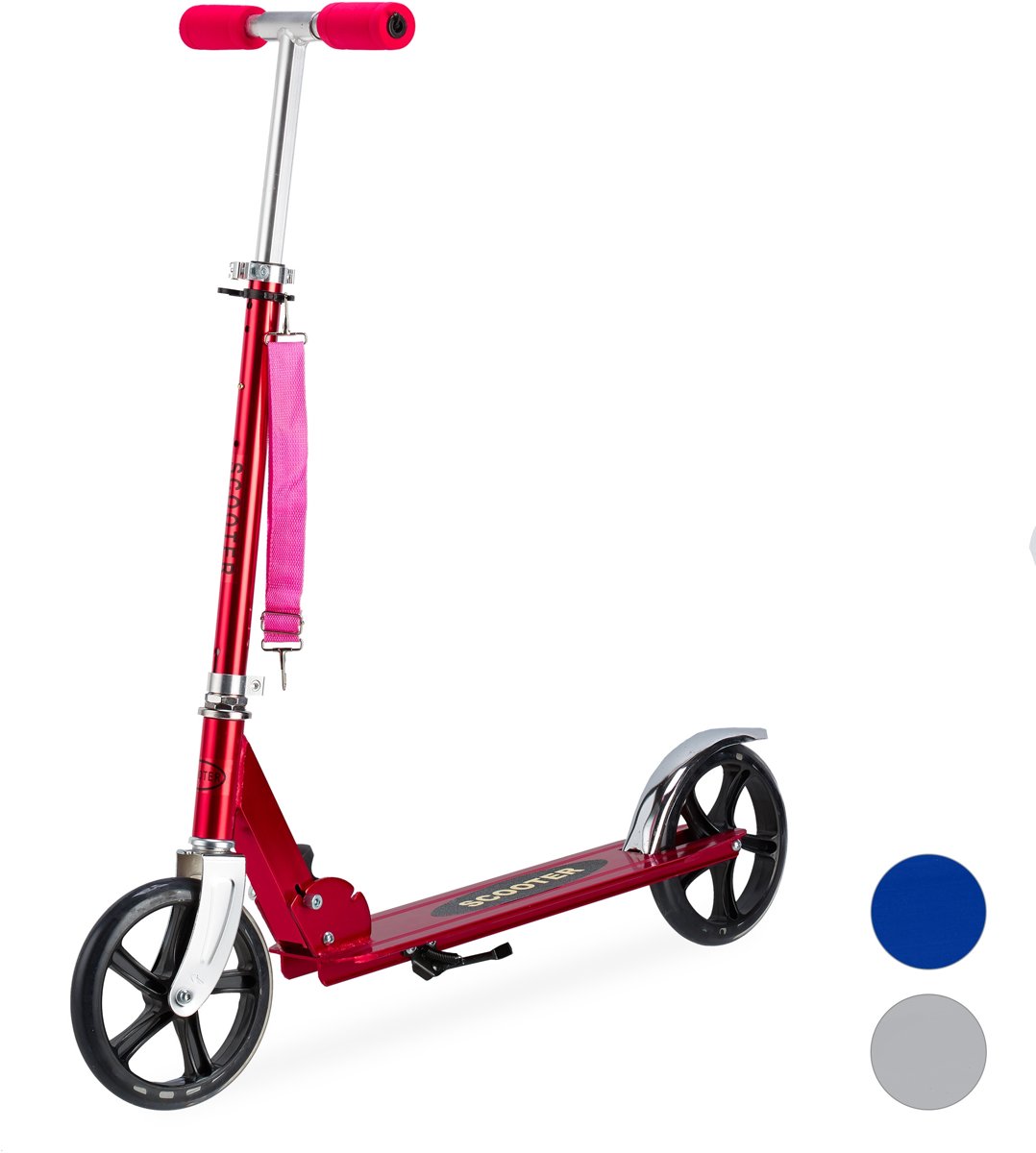 relaxdays step aluminium - scooter - opvouwbaar - met rem en standaard - grote wielen rood