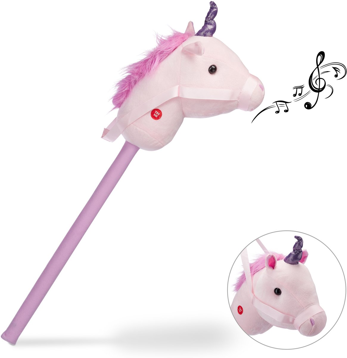 relaxdays stokpaard unicorn - stokpaardje - met geluid - eenhoorn - roze - speelgoed