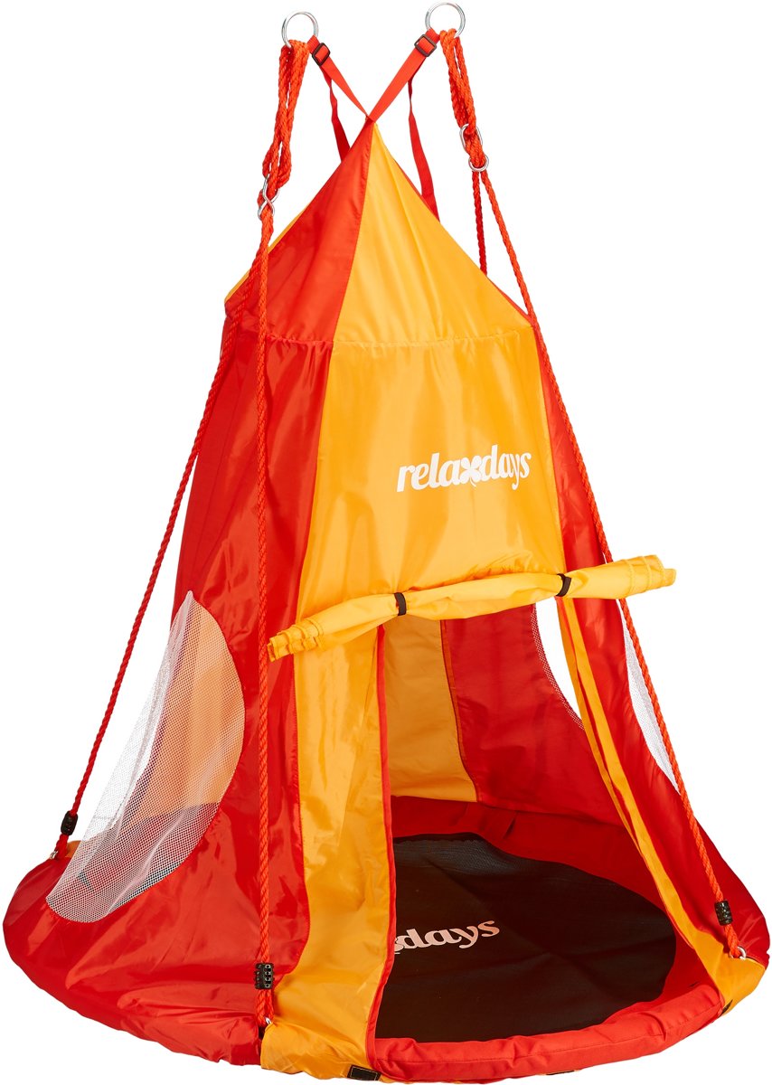 relaxdays tent nestschommel - cocon - hangende tent - schommel accessoires - tuin - rood 110 cm