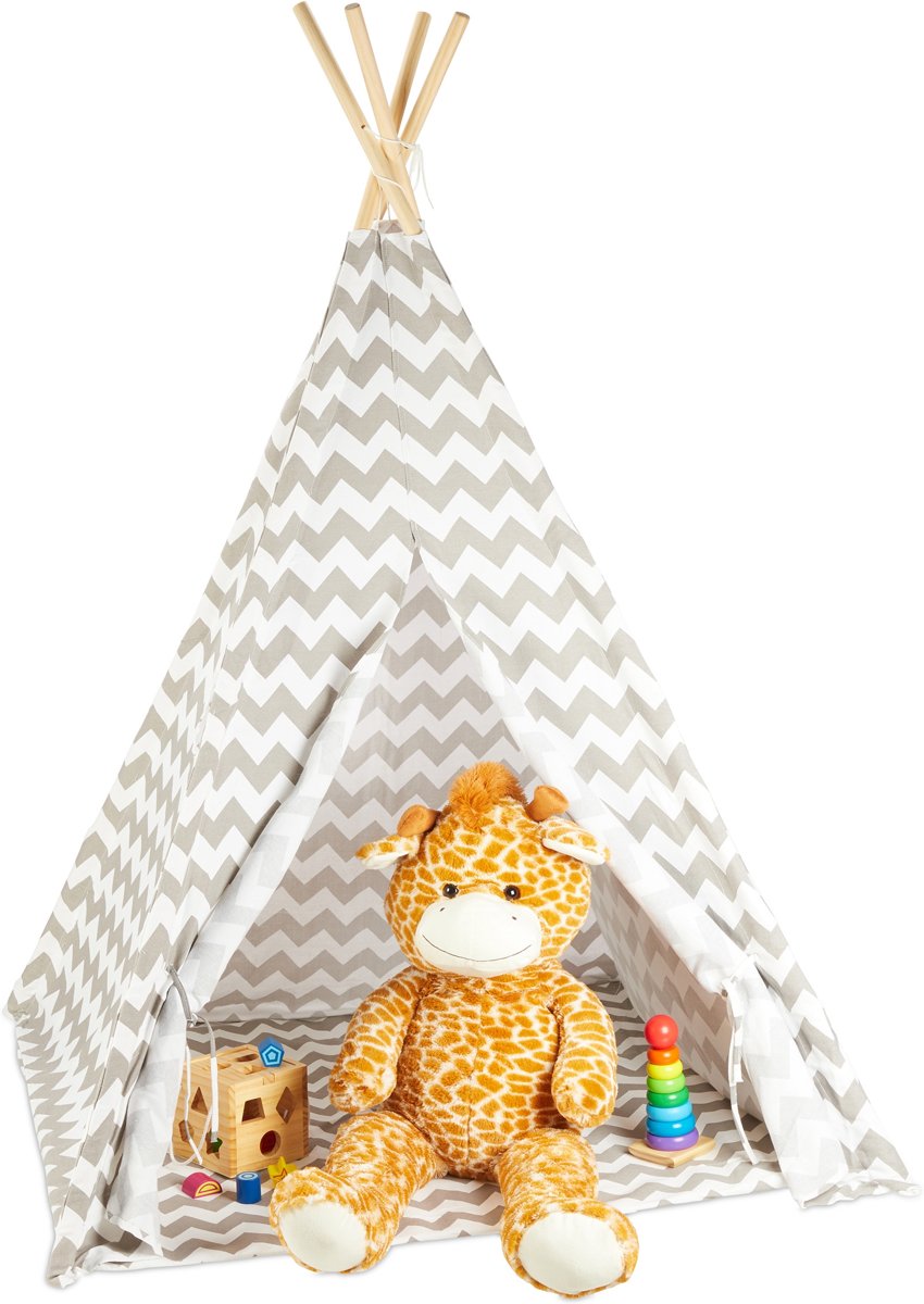 relaxdays tipi tent kinderen - wigwam speeltent - indianentent - speeltent kind - wit