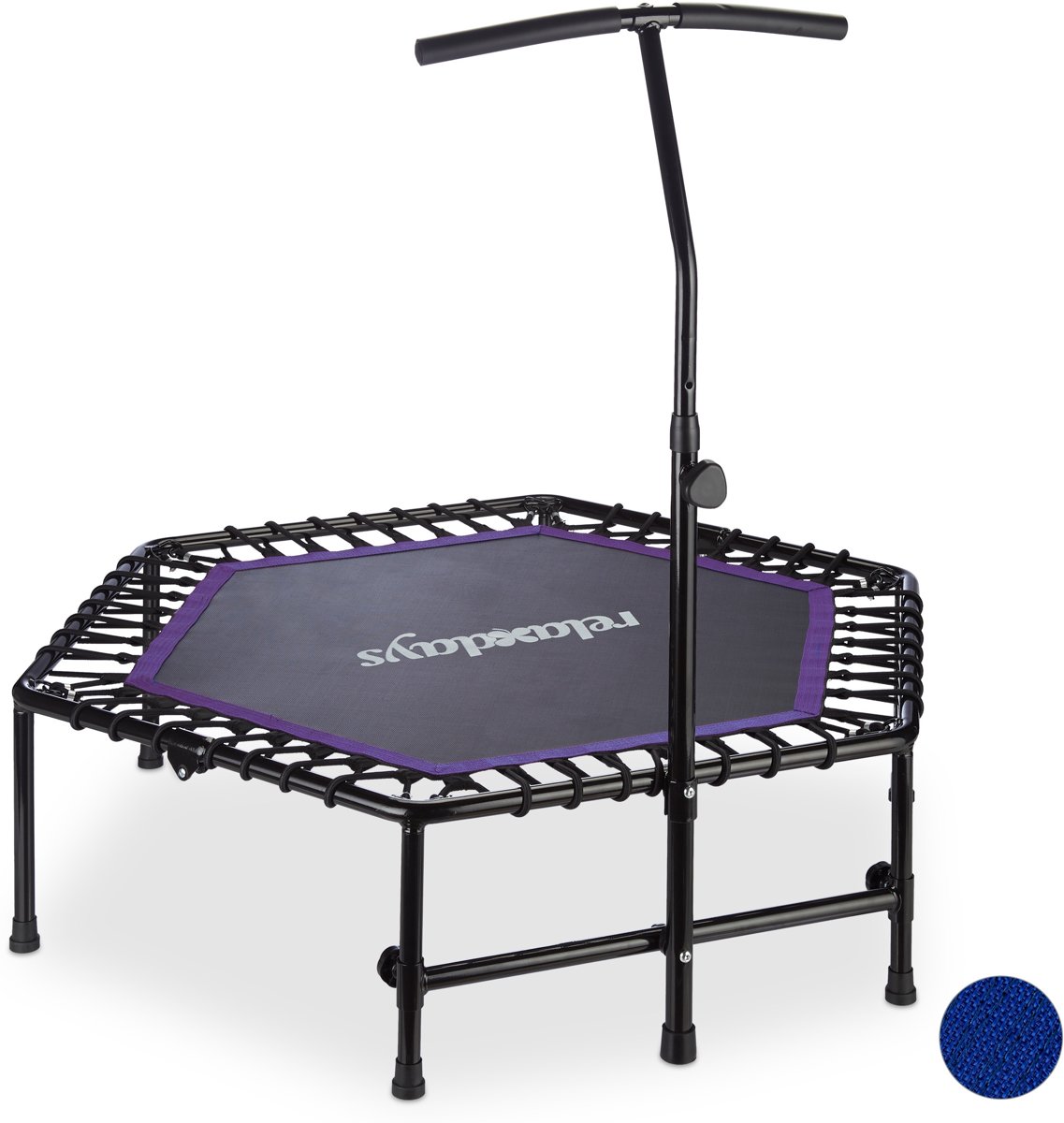 relaxdays trampoline met stang - binnen - fitness-trampoline - mini trampoline - vouwbaar Paars