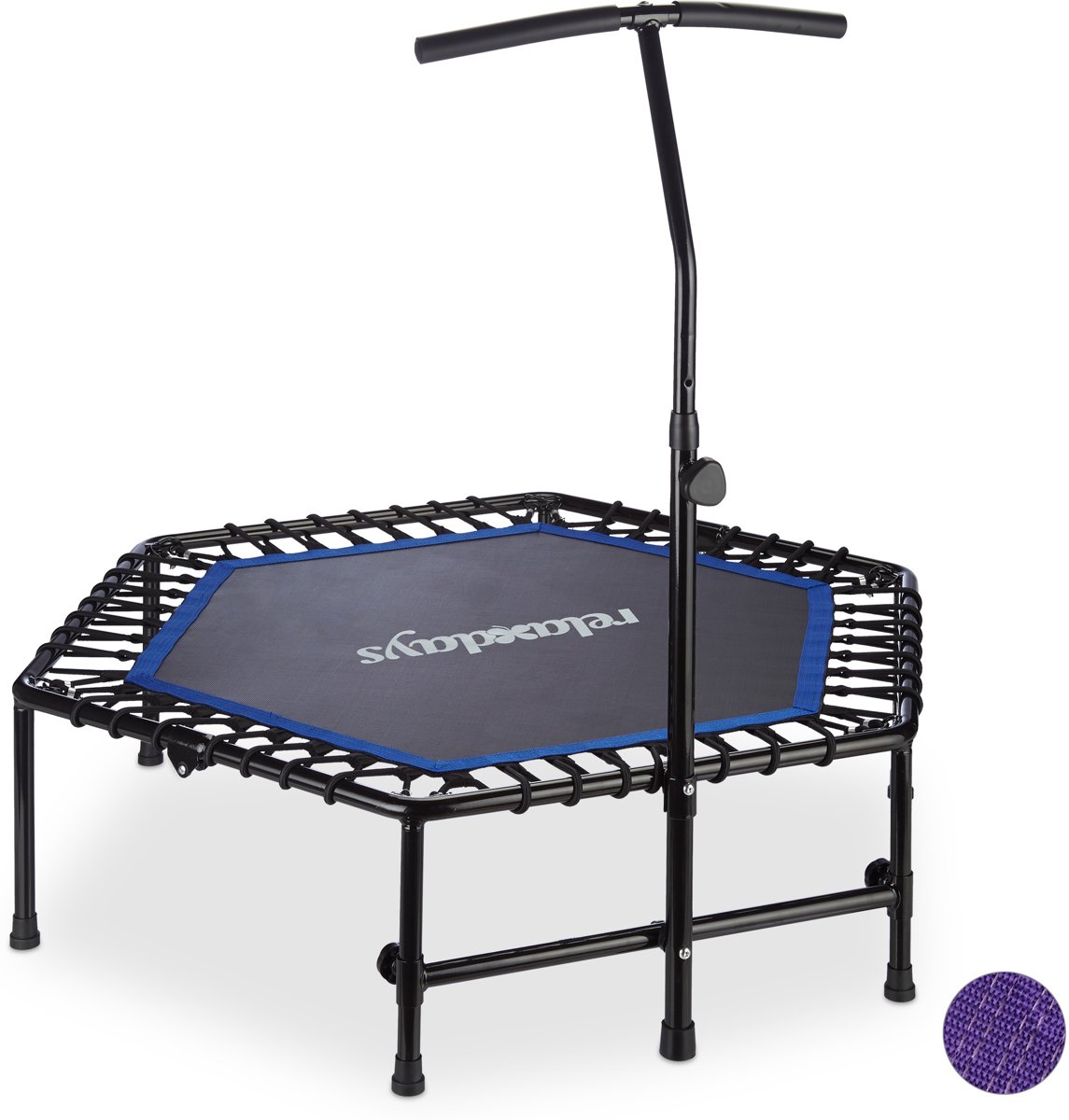 relaxdays trampoline met stang - binnen - fitness-trampoline - mini trampoline - vouwbaar blauw