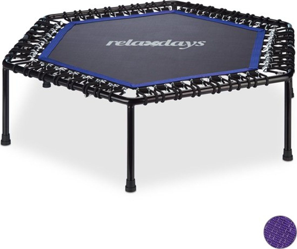 relaxdays trampoline zeshoekig - binnen - fitness-trampoline - mini trampoline - vouwbaar blauw