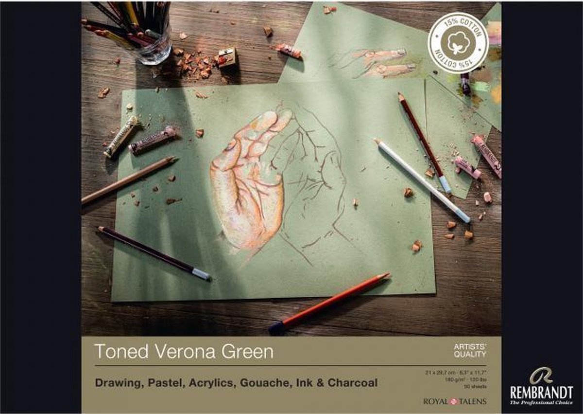 Rembrandt Toned Verona Green, 180 g/m2, 29,7 x 42, 50 sheets