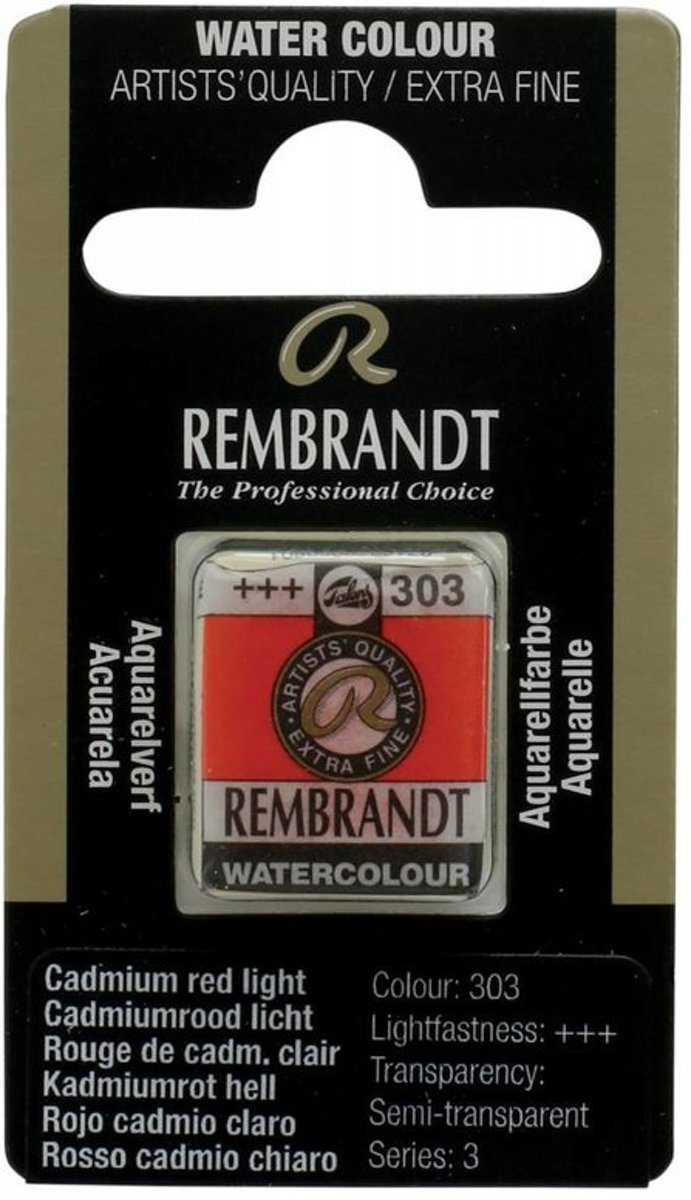 Rembrandt water colour napje Cadmium Red Light (303)