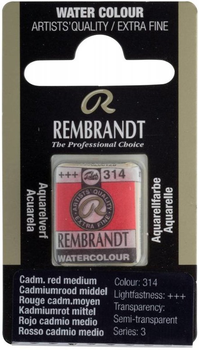 Rembrandt water colour napje Cadmium Red Medium (314)