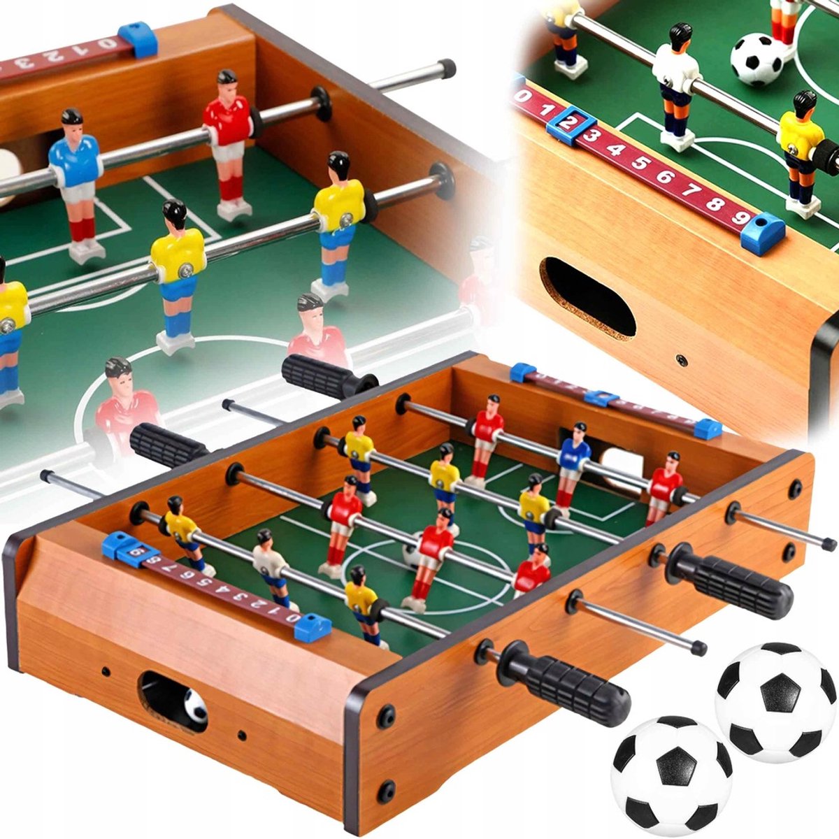 SOCCER-MASTER-1   –   – Houten Voetbaltafel 49x30x9 cm met 12 Spelers, 2 Ballen & Doelteller