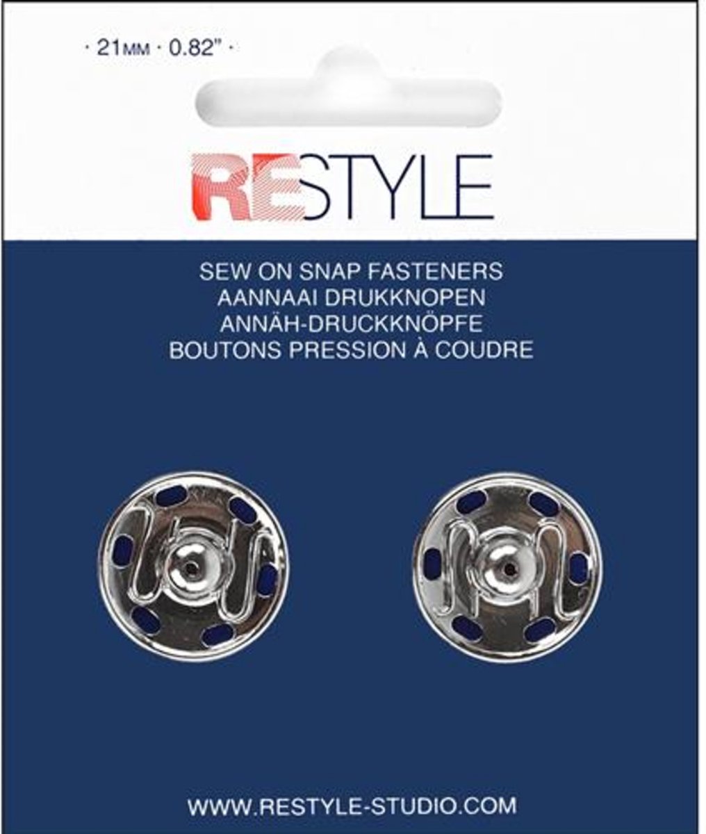 Aannaaidrukknopen 21mm zilver per 2 stuks