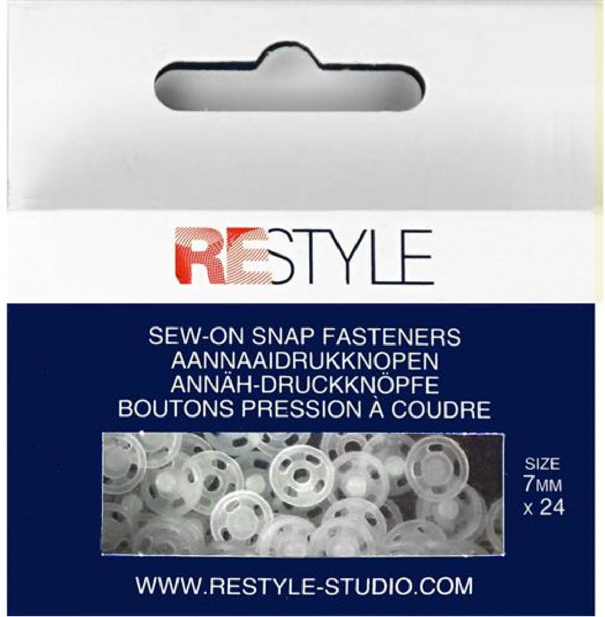 Aannaaidrukknopen 7 mm plastic, 24 stuks