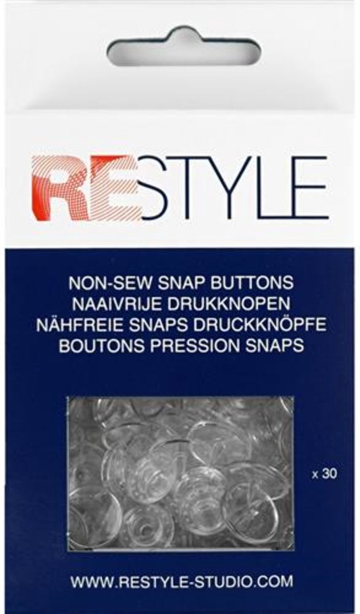 Naaivrije plastic drukknopen 12,4 mm, 30 stuks transparant