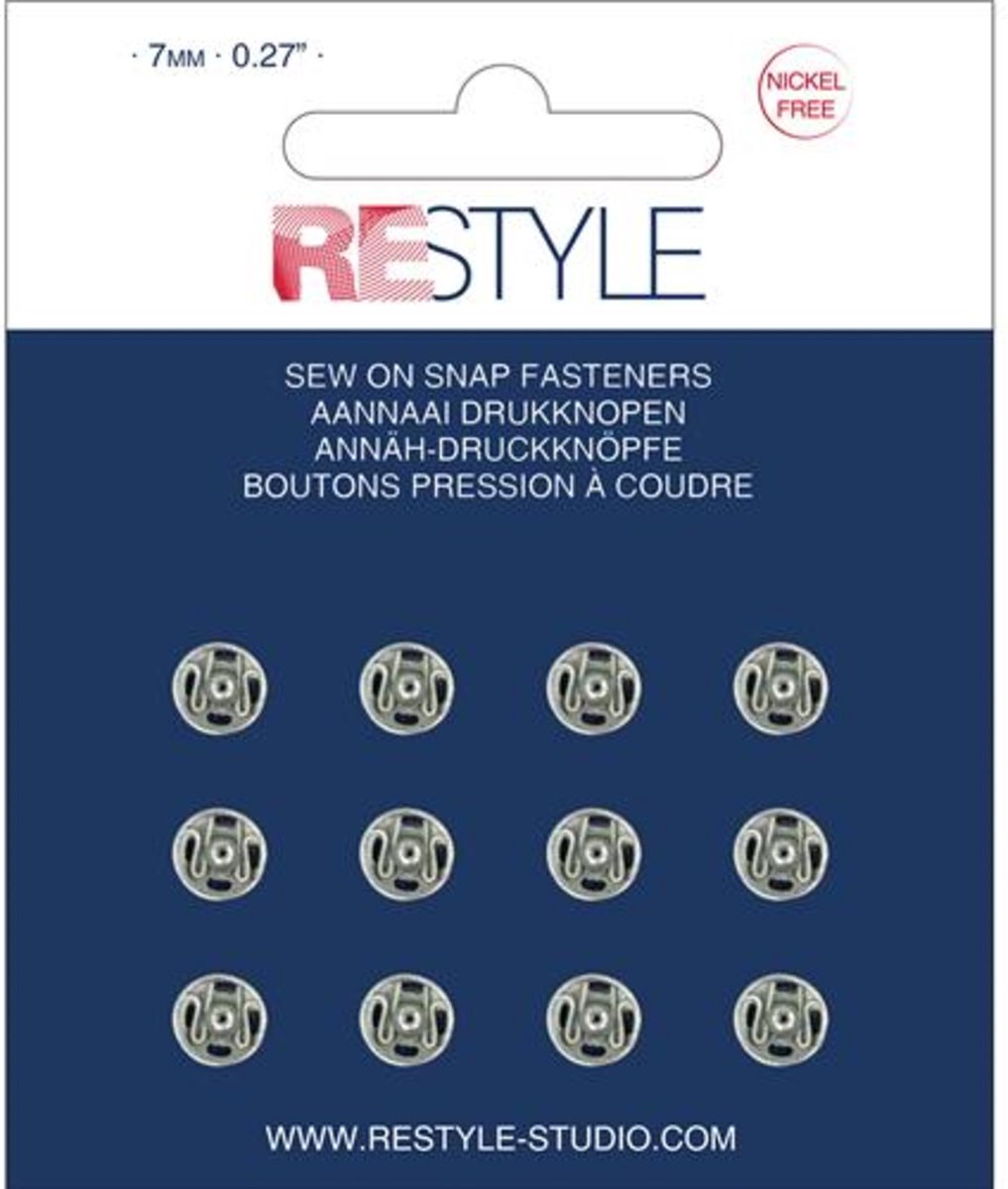 ReStyle 015.12001 Aannaaidrukknopen 7 mm zilver nikkelvrij, 12 stuks