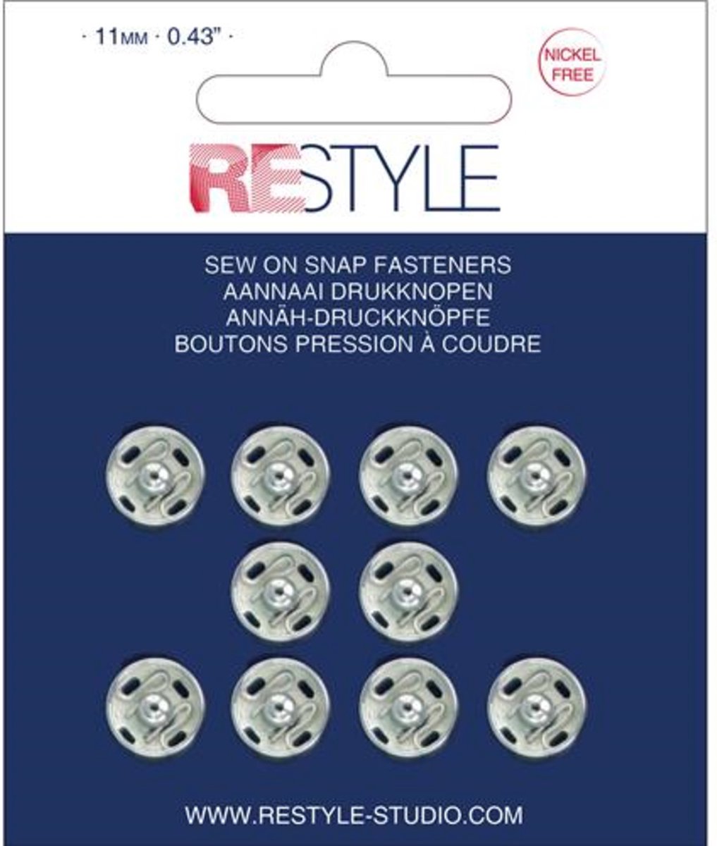 ReStyle 015.12003 Aannaaidrukknopen 11 mm zilver nikkelvrij, 10 stuks