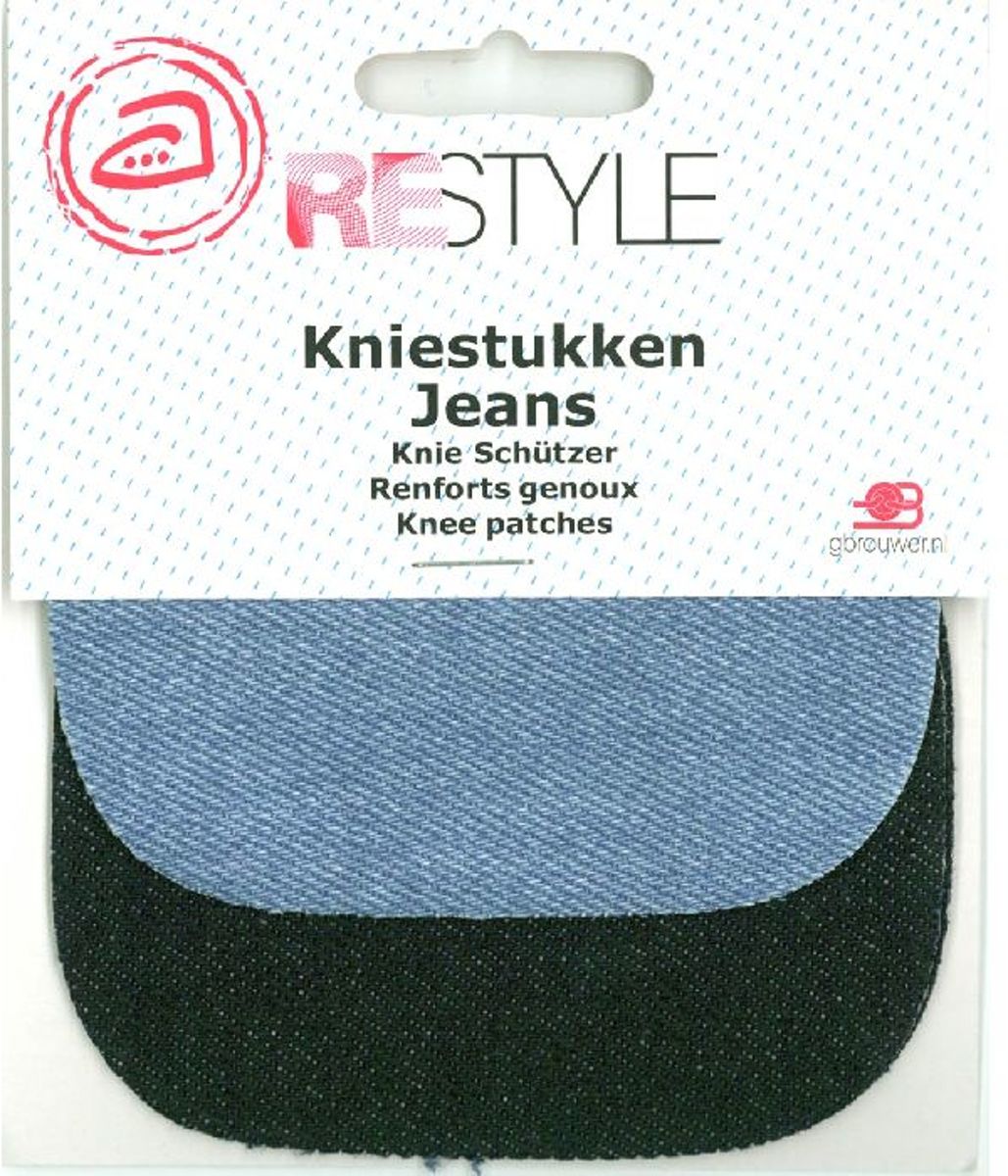 Restyle - Kniestukken Opstrijkbaar - 2 op 1 Blauw/Zwart - 2stuks