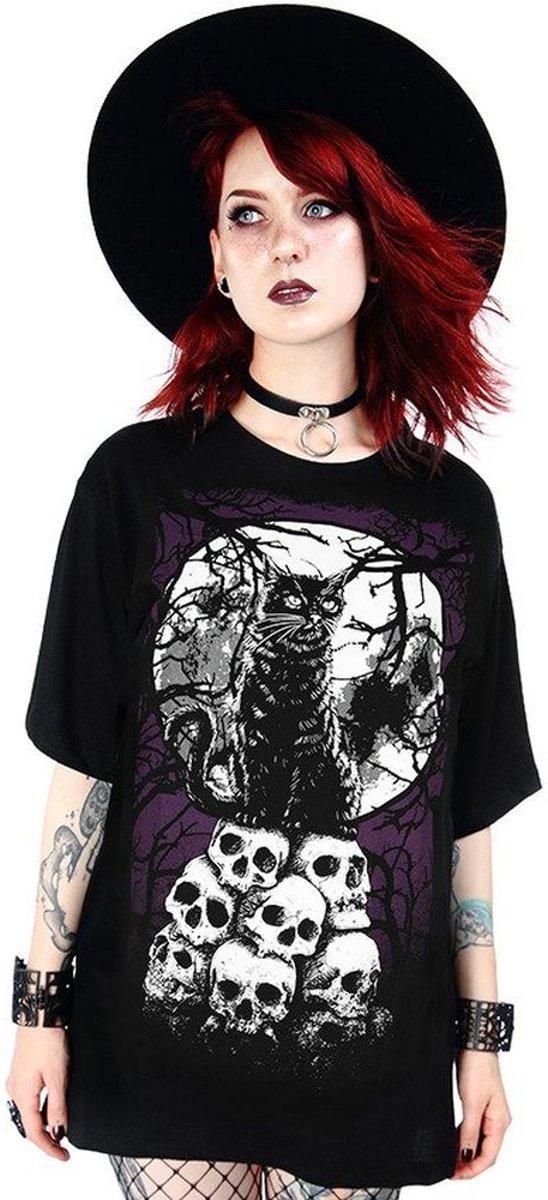 Restyle Dames Tshirt -XL- Morbid Cat Zwart