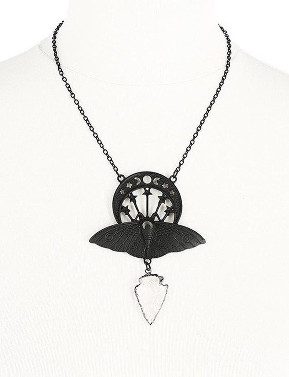 Restyle Ketting Crystal Moon Moth Zwart