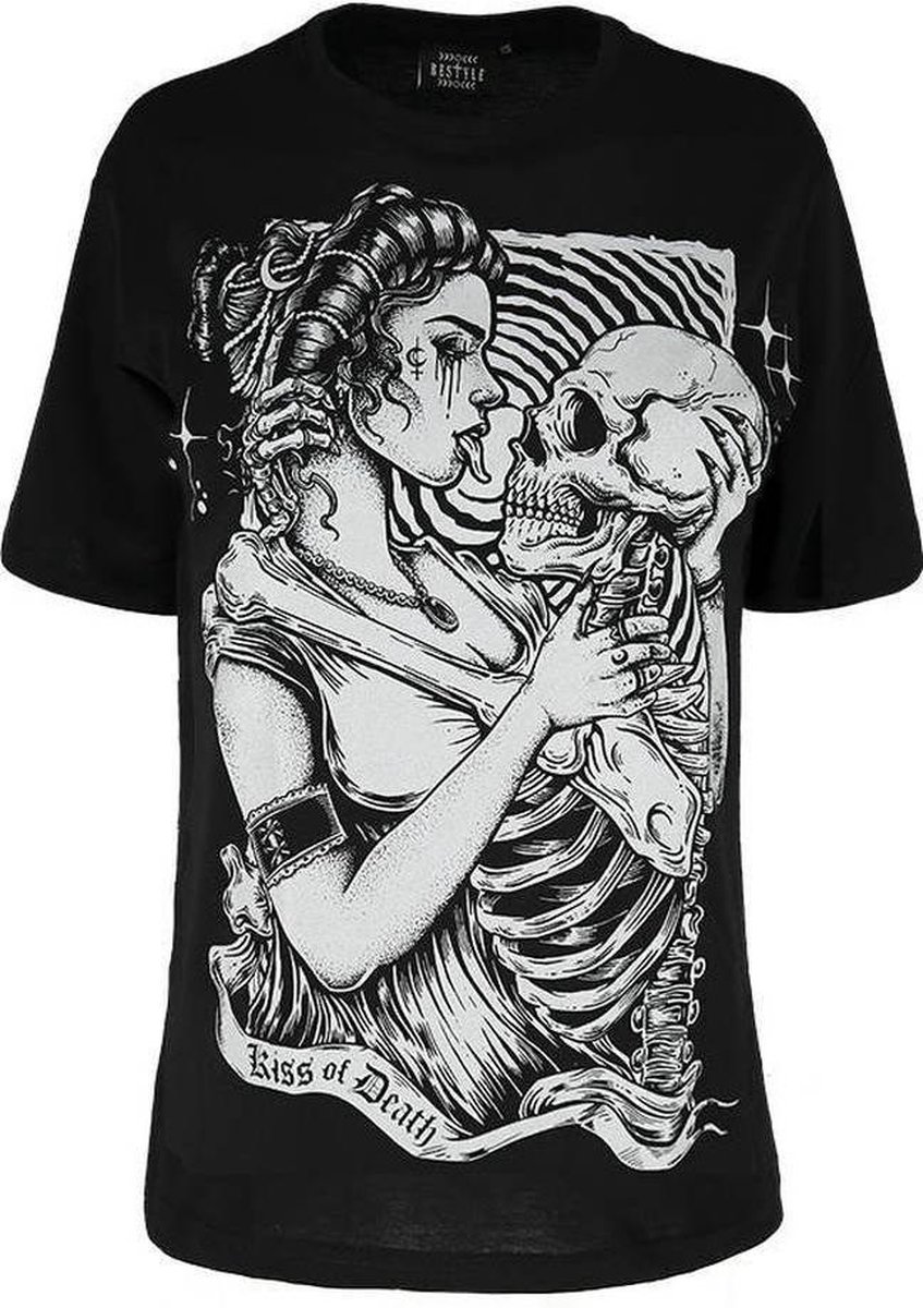 Restyle Top -3XL- Kiss of Death Zwart