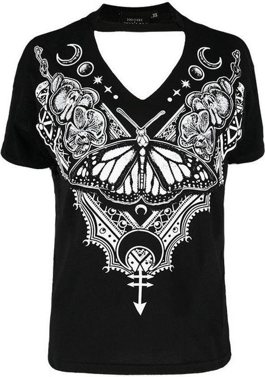 Restyle Top -XL- Henna Butterfly Zwart