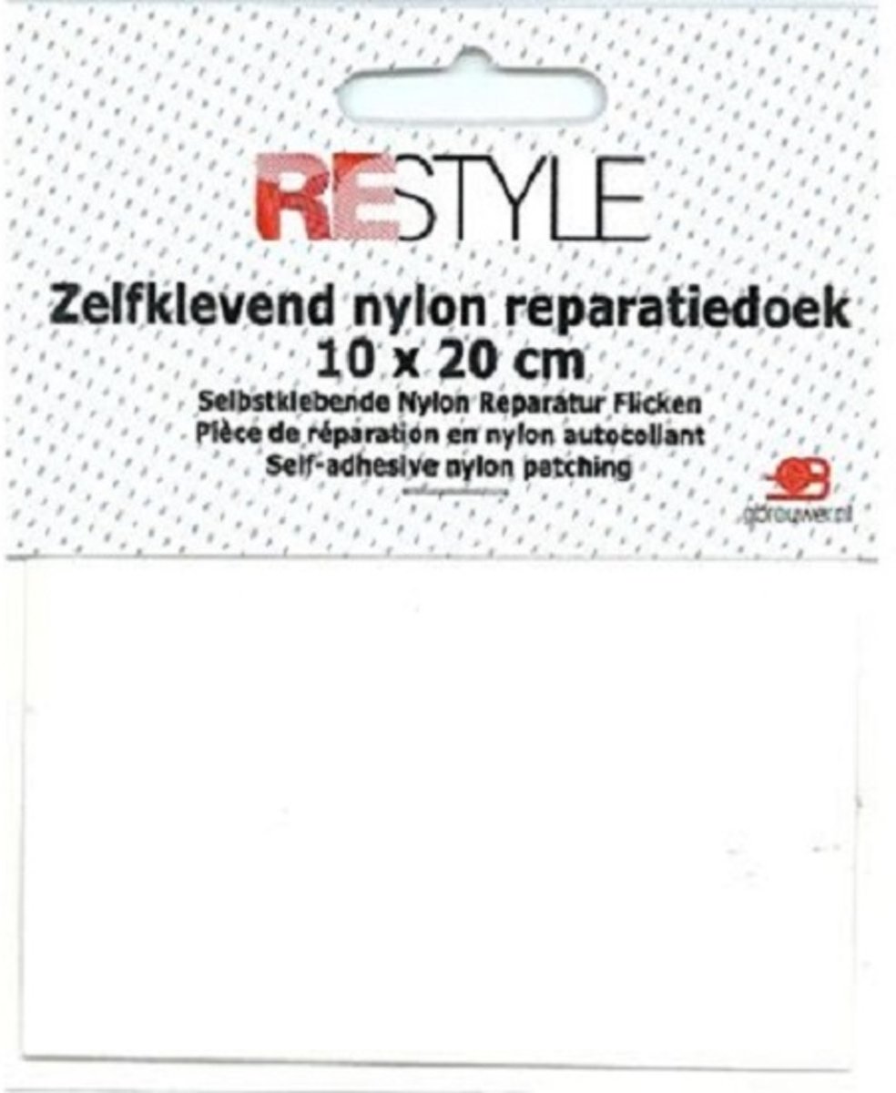 Restyle zelfklevend nylon reparatiedoek 10 x 20 cm wit