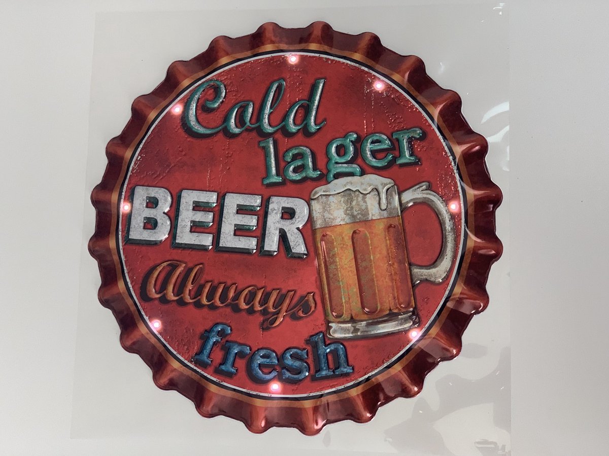 Retro sticker Cold lager beer met led verlichting