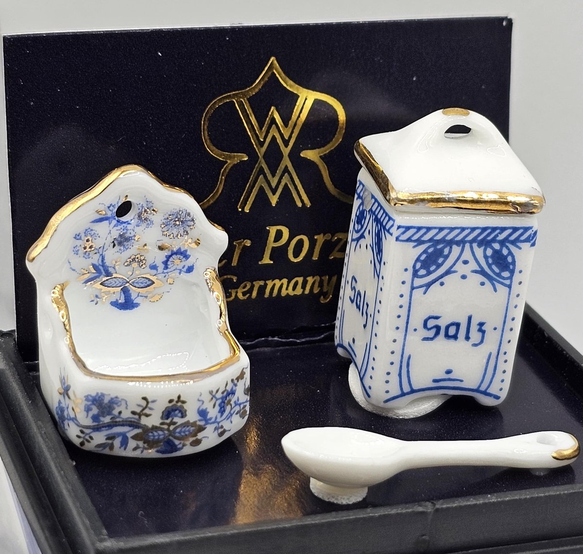 Reutter zoutblik en lepel/bakje blue onion