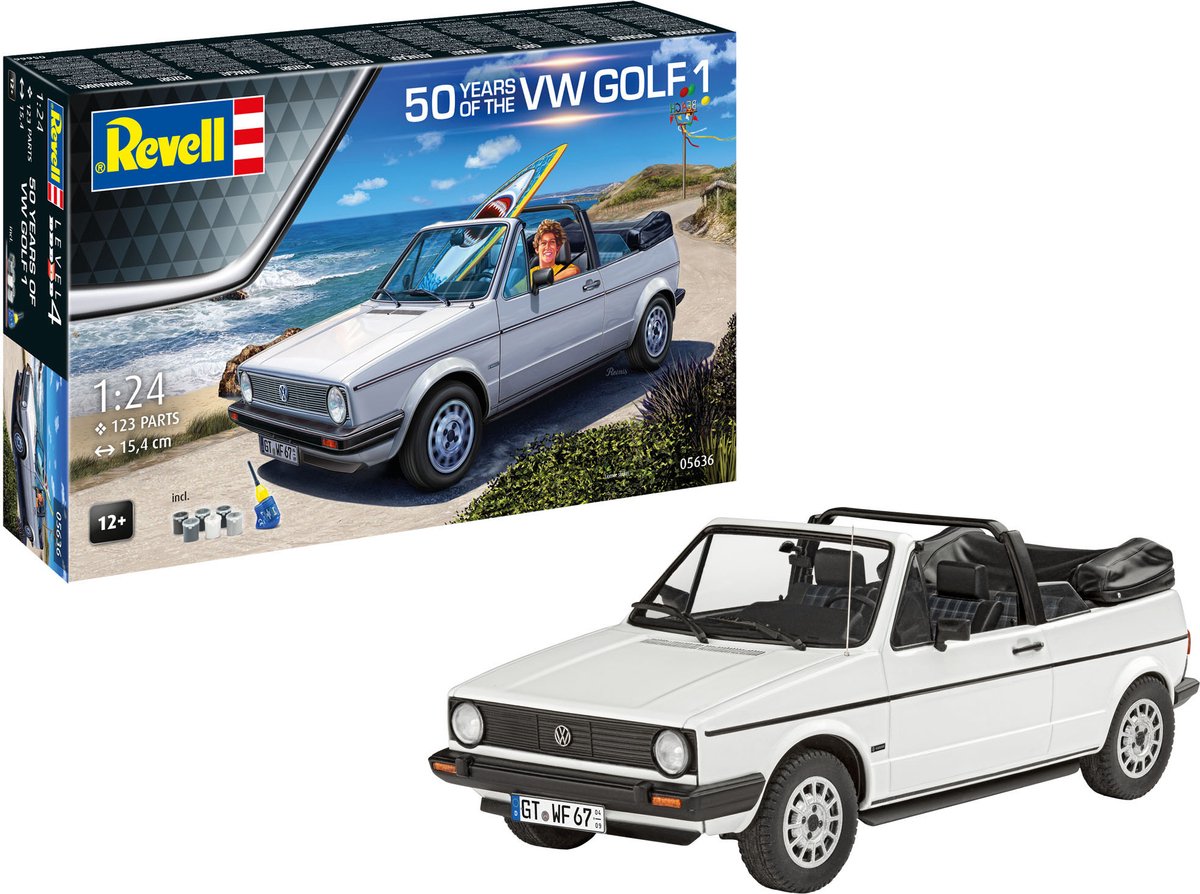   Modelbouwpakket Auto - 05636 Volkswagen VW Golf 1 Cabriolet - 50 Jaar! - Auto - Geschenkset Plastic - 1:24 -