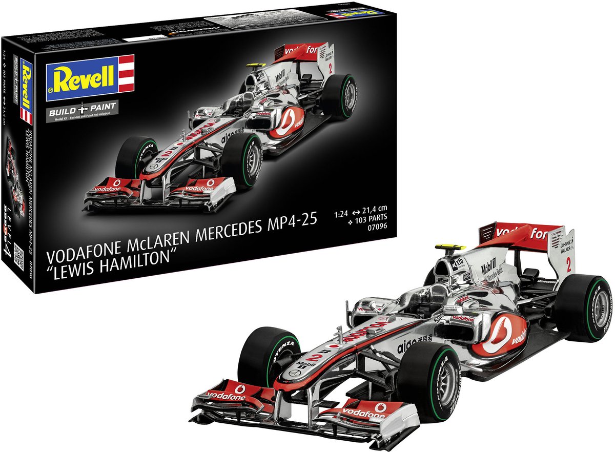   Modelbouwpakket Auto - 07096 Vodafone McLaren Mercedes MP4-25 - Lewis Hamilton - Formule 1 - Rauto Plastic - 1:24 -