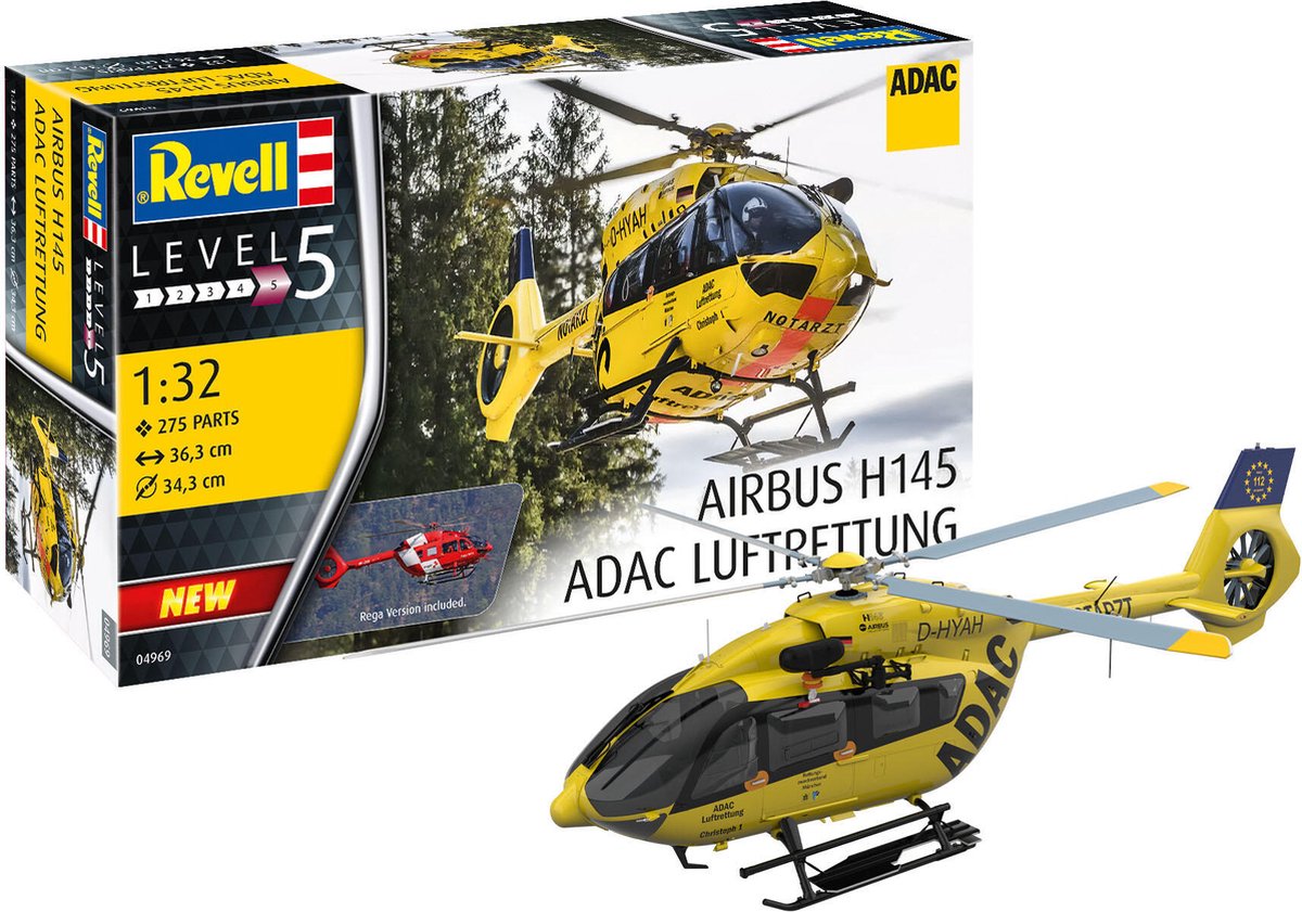   Modelbouwpakket Militaire voertuigen - 04969 Duitse Helikopter Airbus H145 ADAC/REGA Plastic - 1:32 -