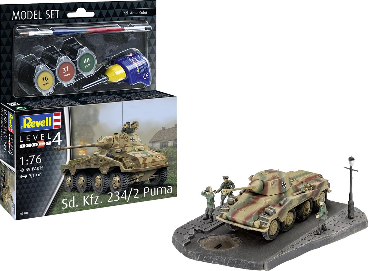   Modelbouwpakket Militaire voertuigen - 63288 Sd.Kfz. 234/2 Puma - Panzerwagen - Model Set Plastic - 1:76 -